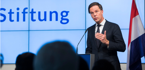 Minister-president Marc Rutte als gastspreker bij de Bertelsmann Stichting in Berlijn. Foto Â© Sebatian PfÃ¼tze / Bertelsmann Stiftung.