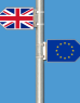 2 vlaggen. 1 van het Verenigd Koninkrijk 1 van de EU